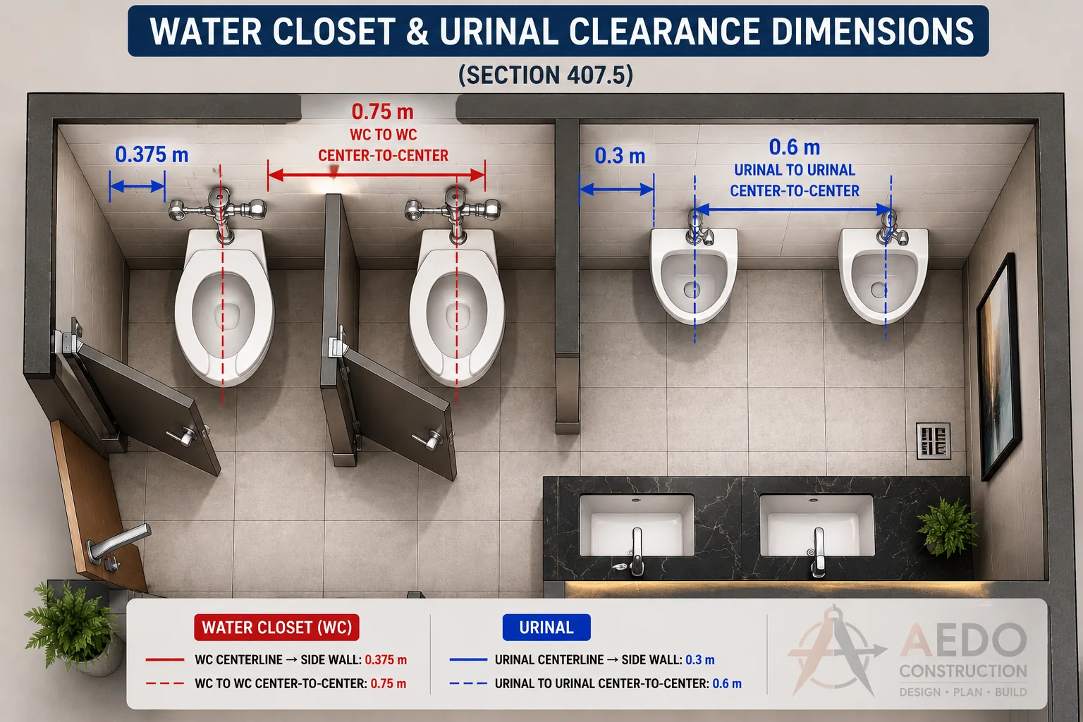 Water Closet and Urinal Clearance Dimensions